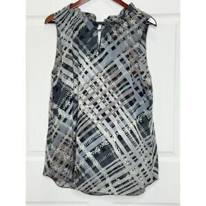 Cabi Graph Blouse Grey Black Plaid Sleeveless Size Large #3451